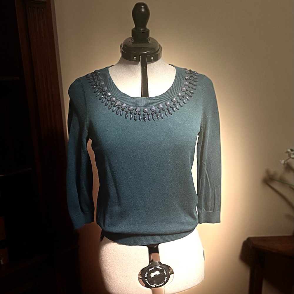 EUC Talbots PP Teal Beaded Neckline Sweater